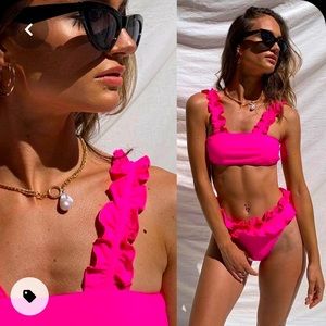 Neon pink ruffle bikini